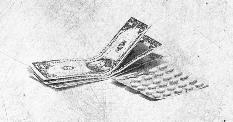 Money and package of pills